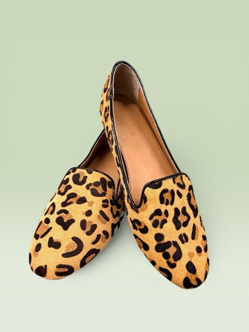 J. CREW women Leopard Calf Hair Smoking Loafers Flats Shoes 8 Work Office